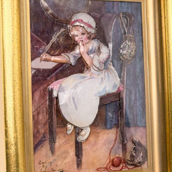 Vintage 3D Dimensional Framed Art 7x9 Gold Frame Victorian Child Scene - Picture 4 of 13